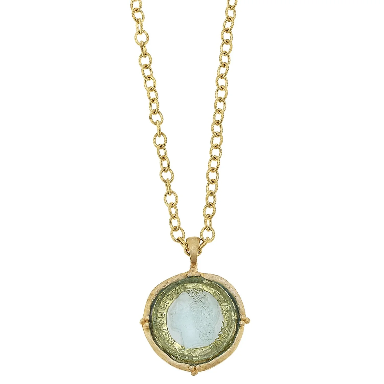 Long Venetian Glass Coin Intaglio Necklace - Image 4