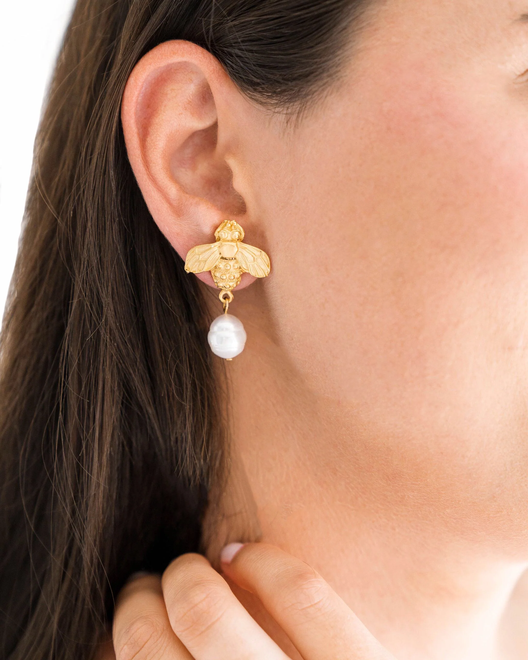 Bee + Pearl Drop Earrings - Image 3