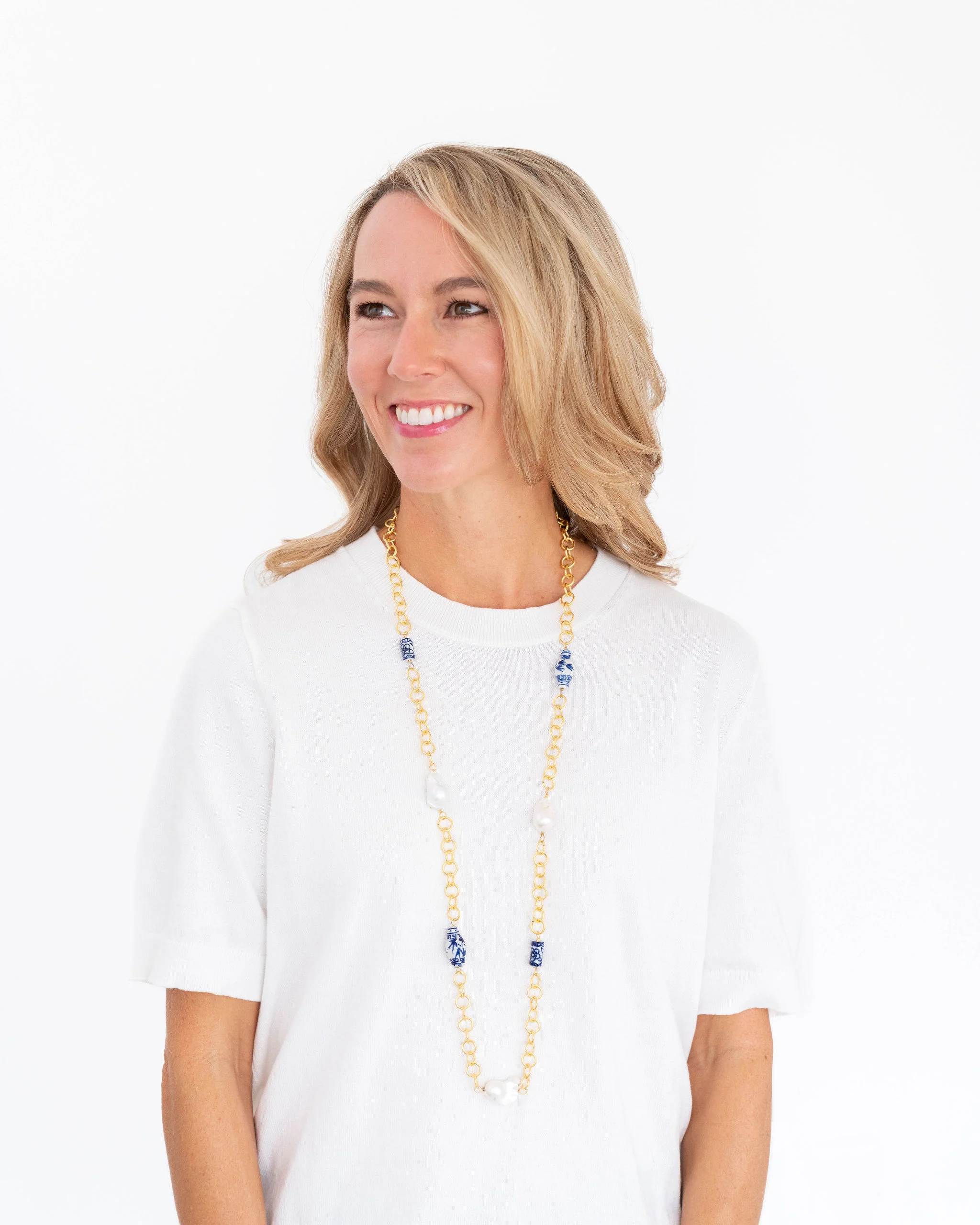 Blue & White Chain Wrap Necklace - Image 2