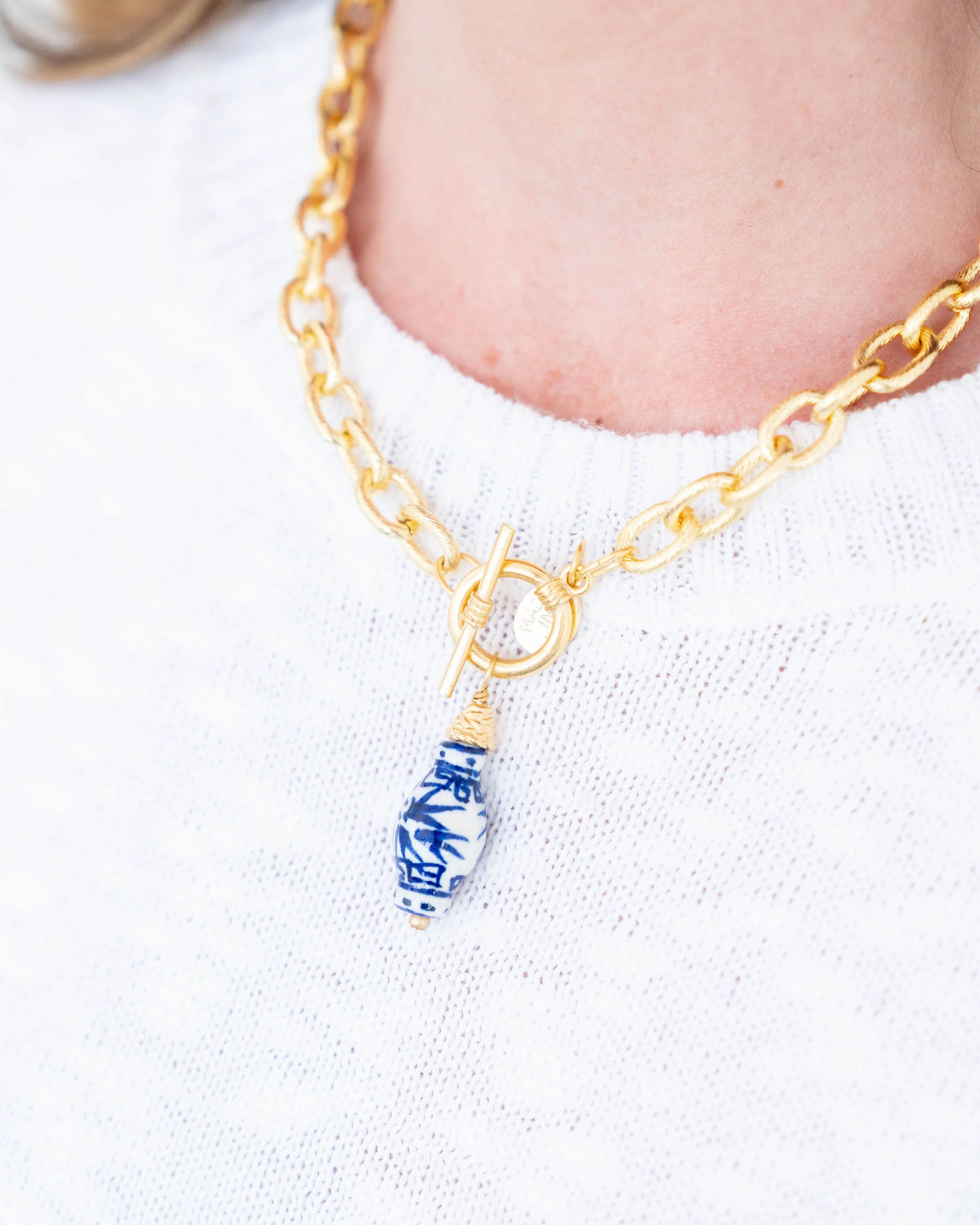 Blue & White Ginger Jar Toggle Necklace - Image 3