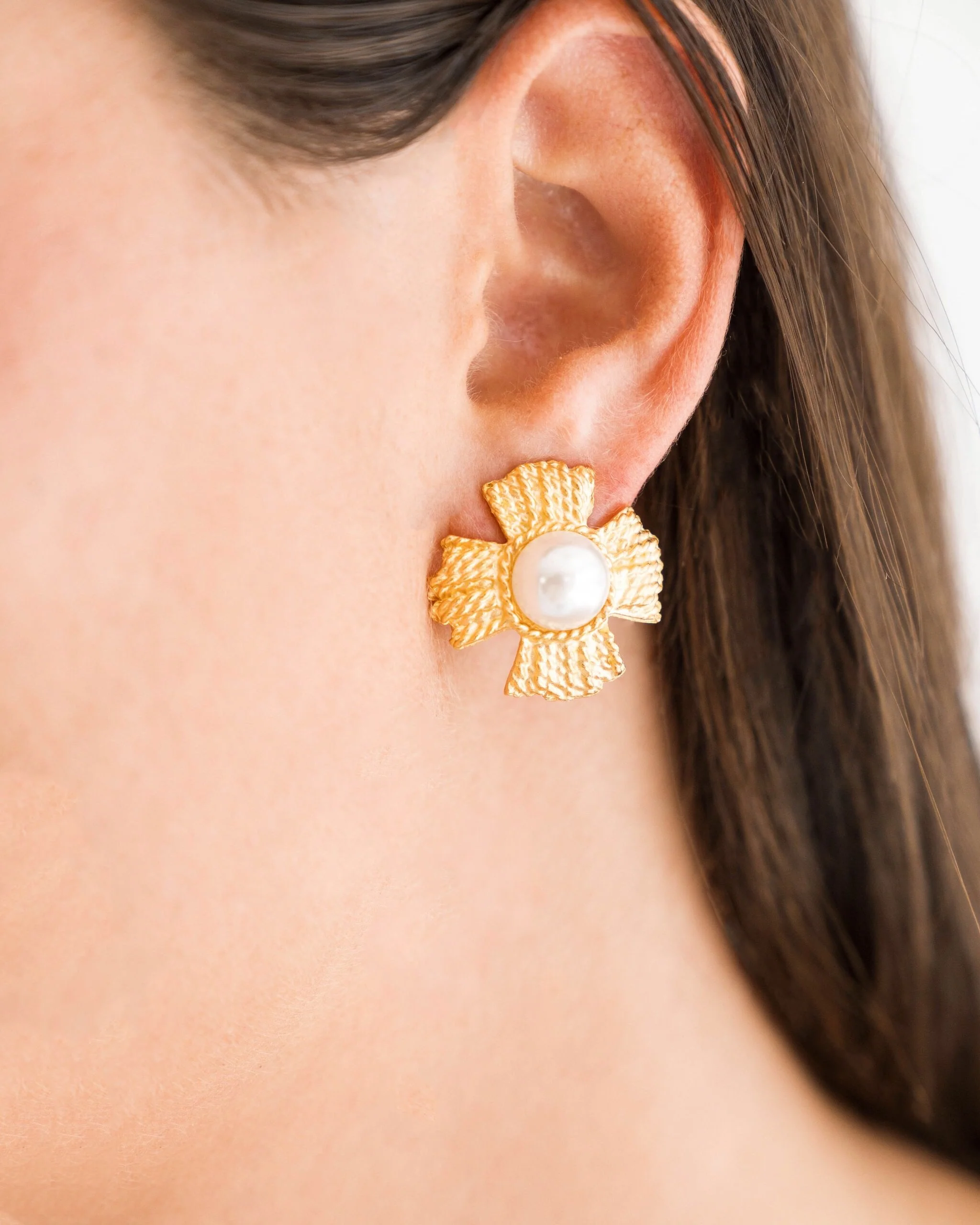Braided Cross Pearl Studs - Image 5
