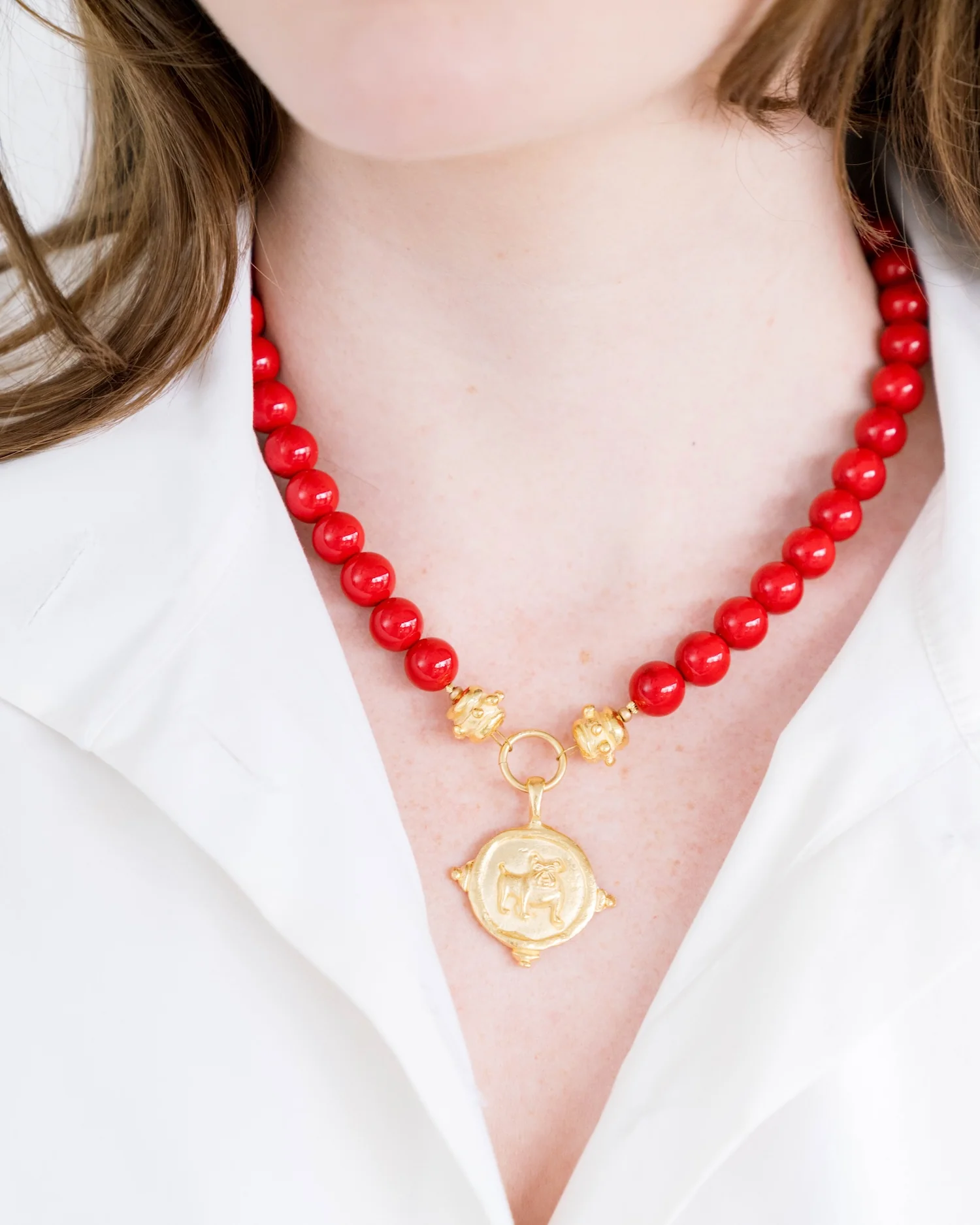 Bulldog + Red Coral Necklace - Image 3
