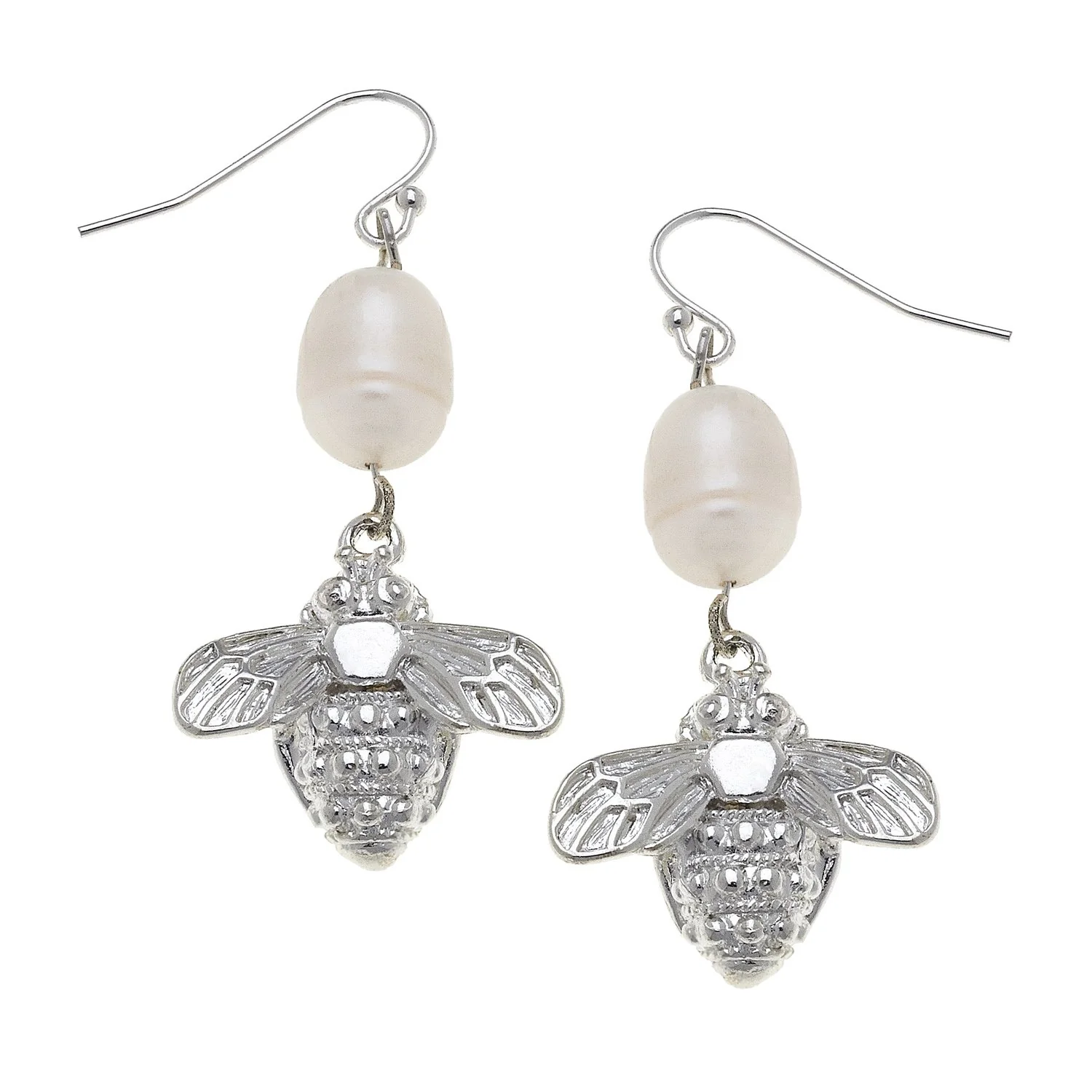 Bee + Pearl Wire Drop Earrings - Image 5