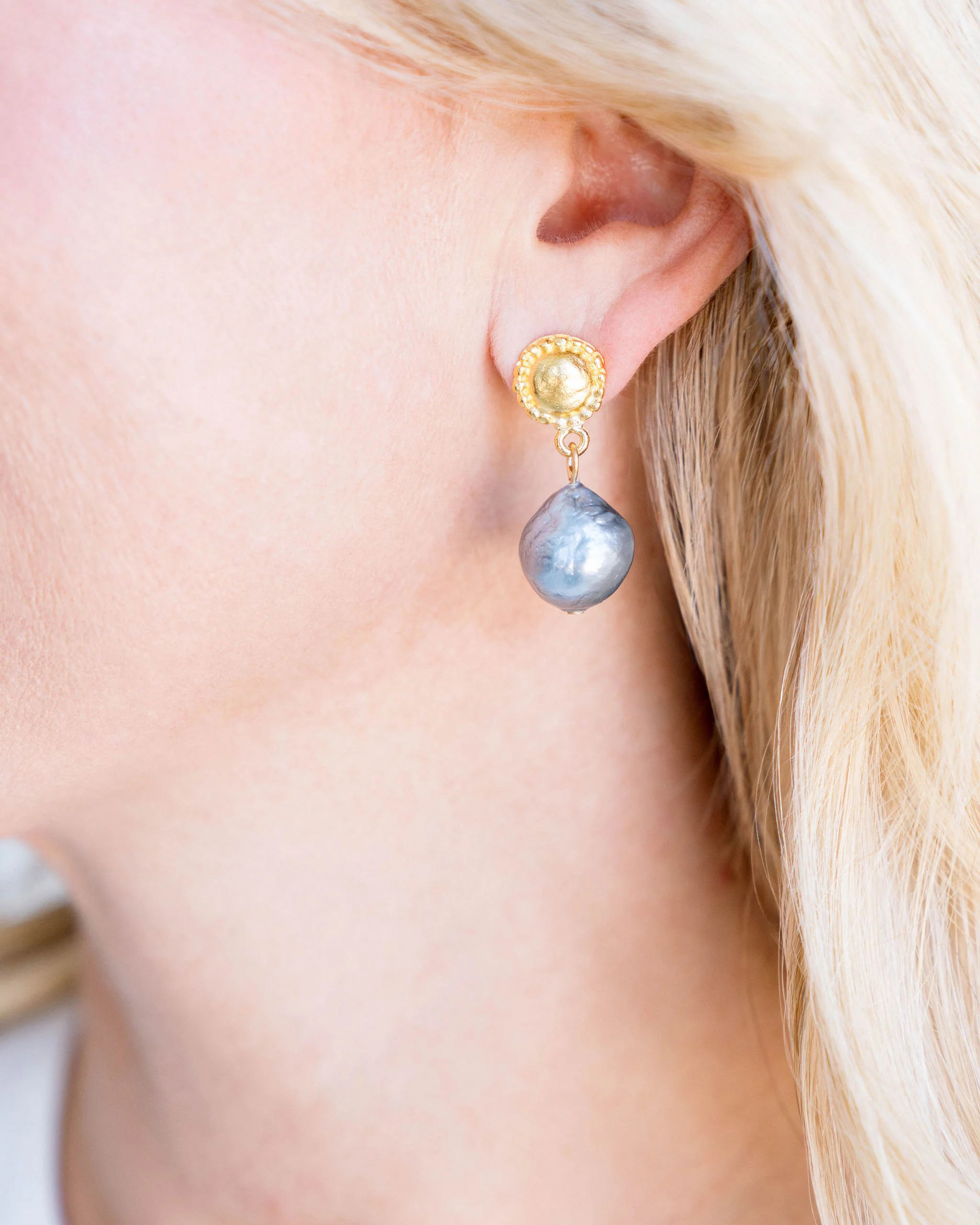 Grey Baroque Pearl Drop Earrings - Image 3