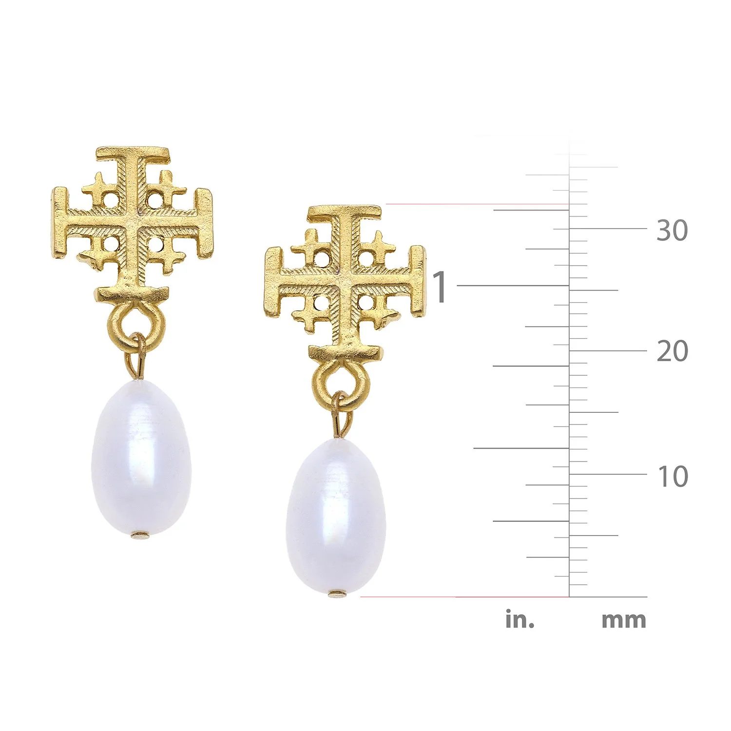Jerusalem Cross Drop Pearl Earrings - Image 4