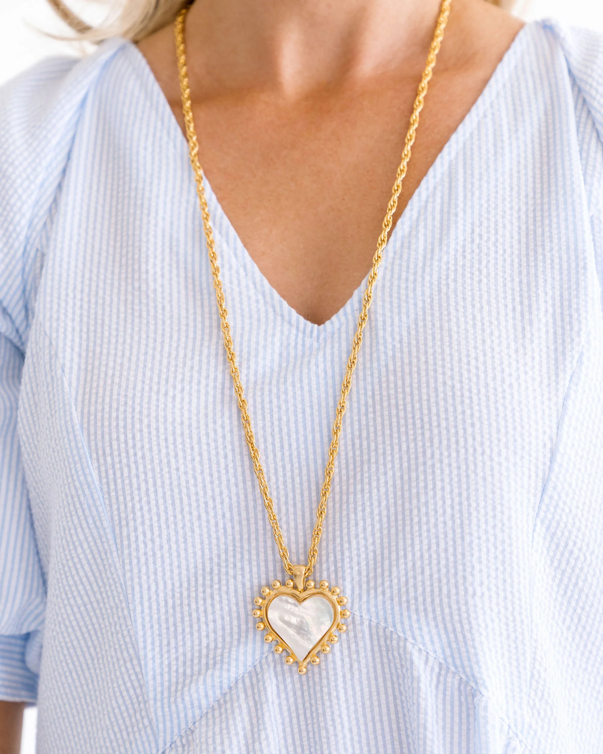 Long Mother of Pearl Heart Necklace - Image 3