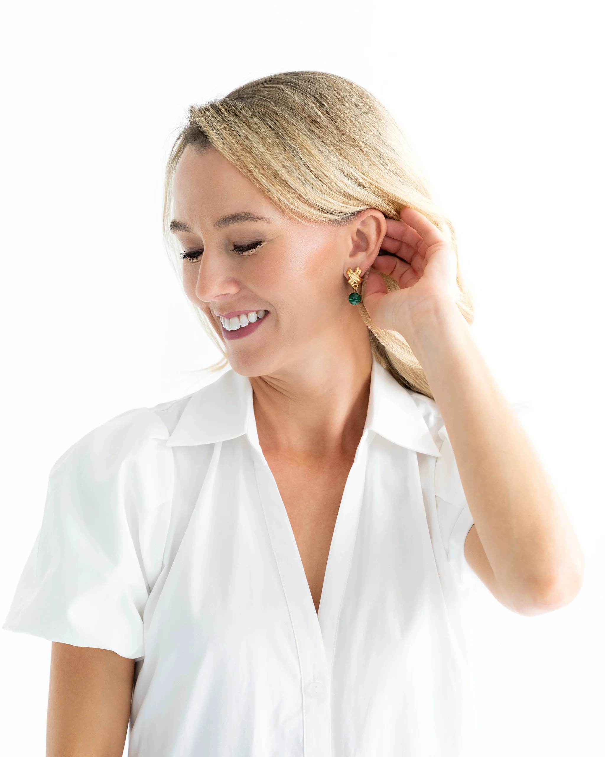 Mini X Malachite Drop Studs - Image 2