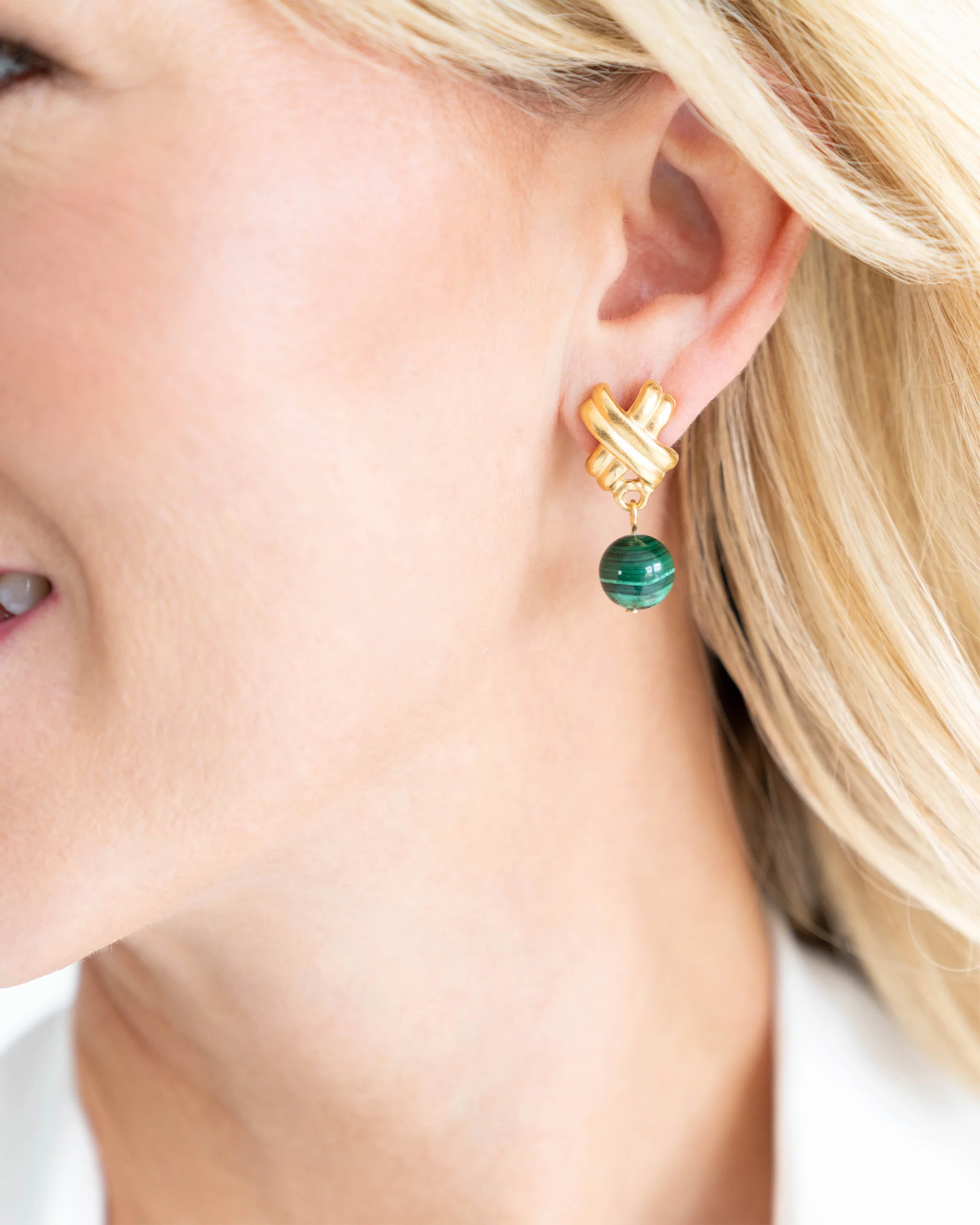 Mini X Malachite Drop Studs - Image 3