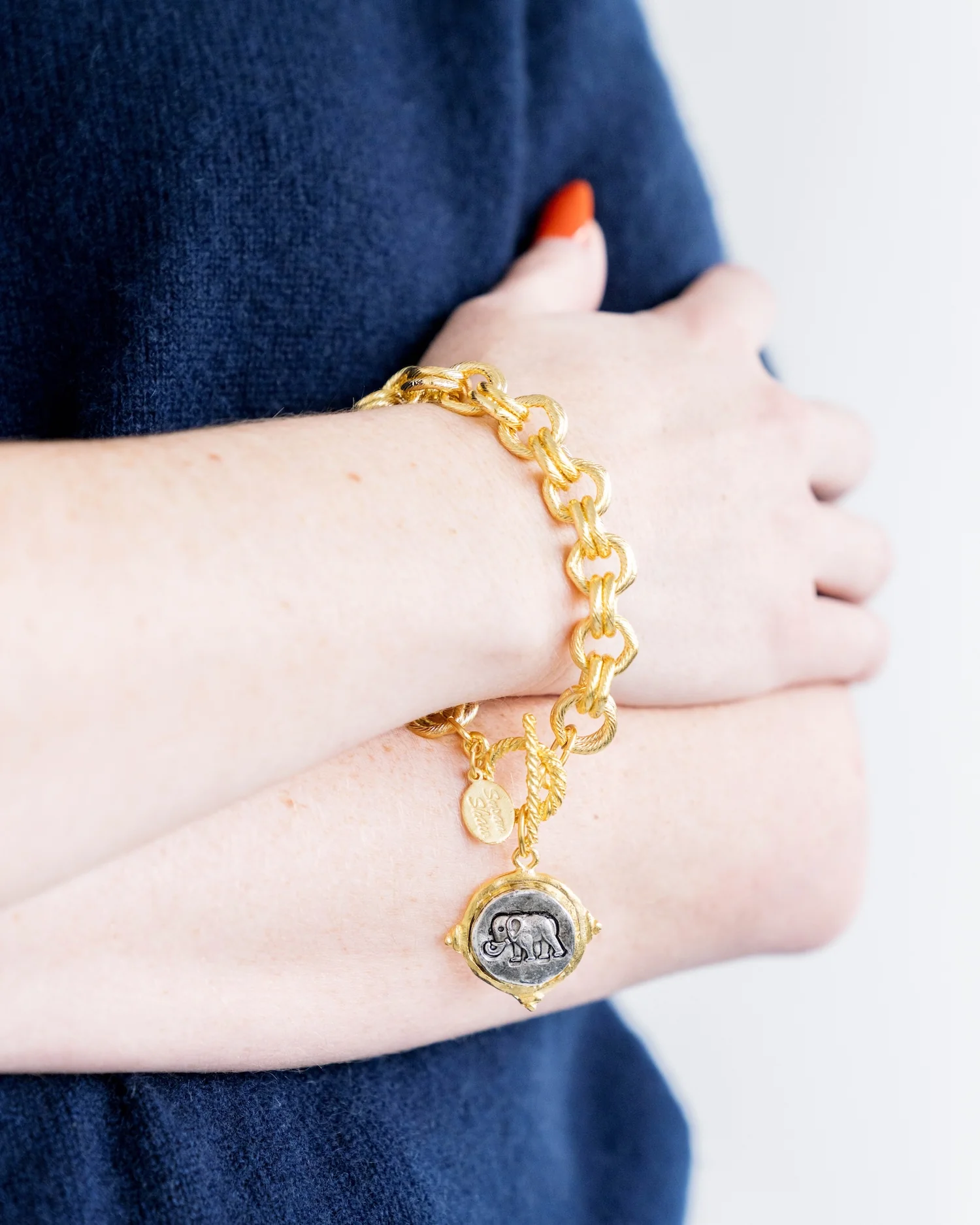 Mixed Metal Elephant Intaglio Bracelet - Image 2