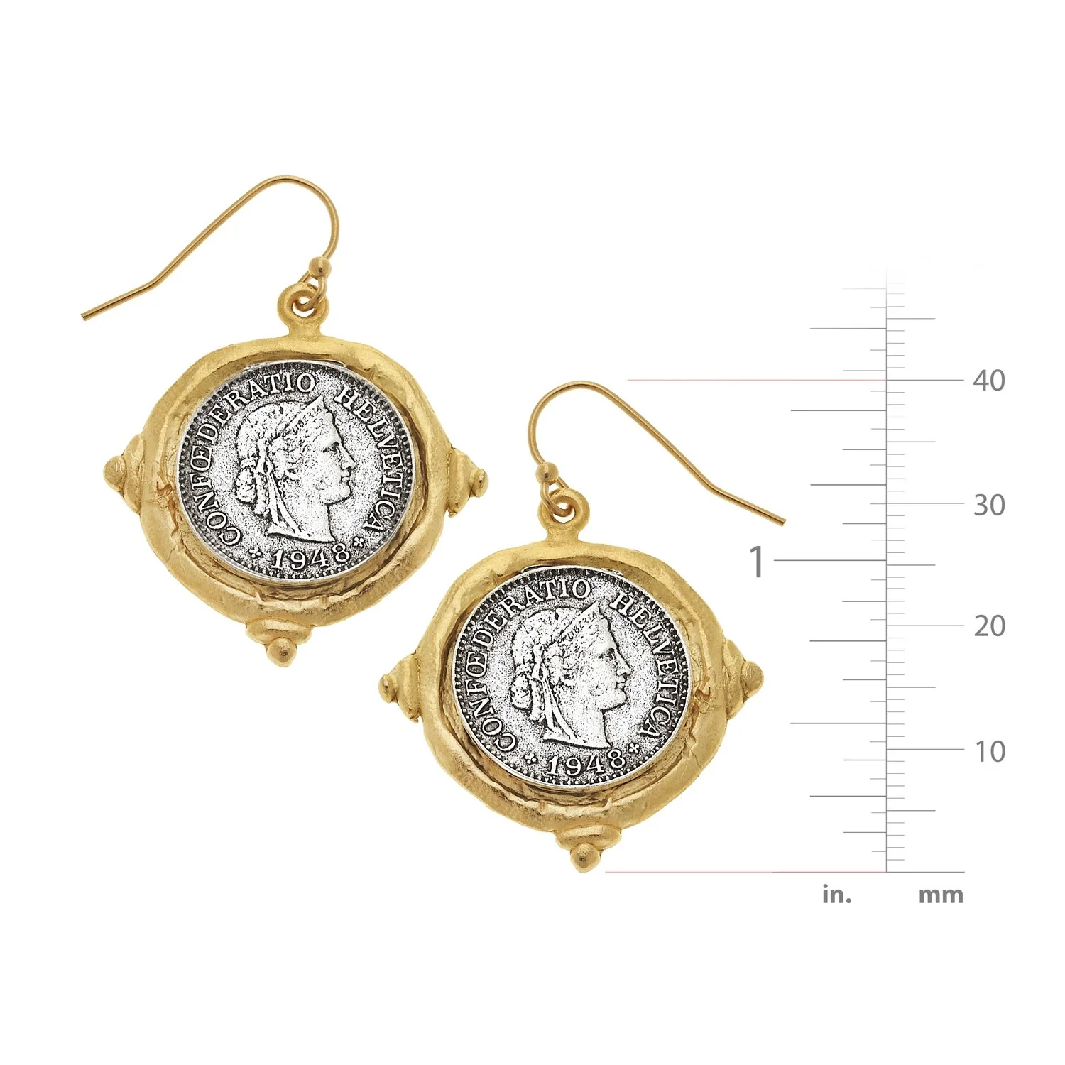 Mixed Metal French Franc Coin Earrings - Image 2