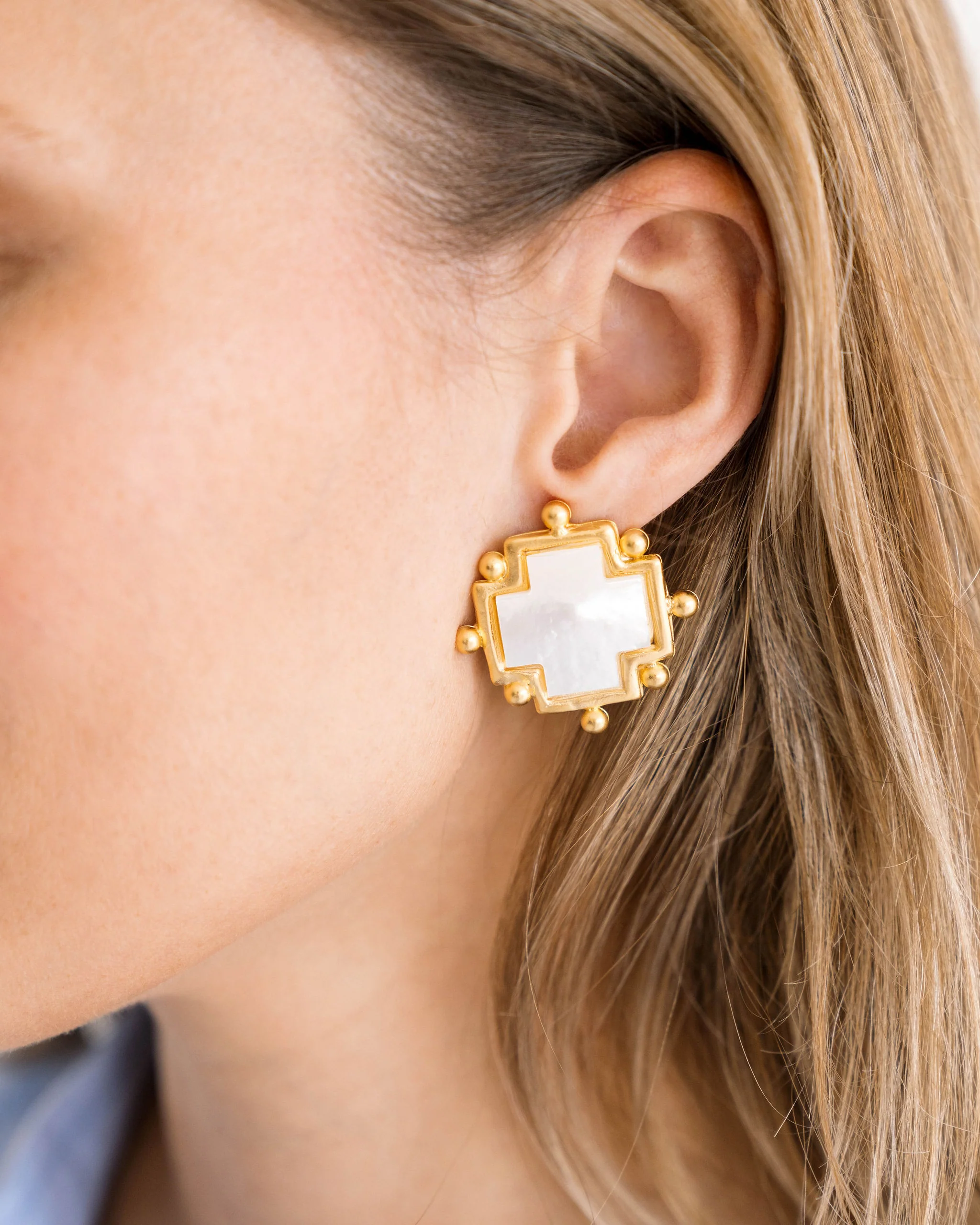 Mother of Pearl Cross Studs - Image 3