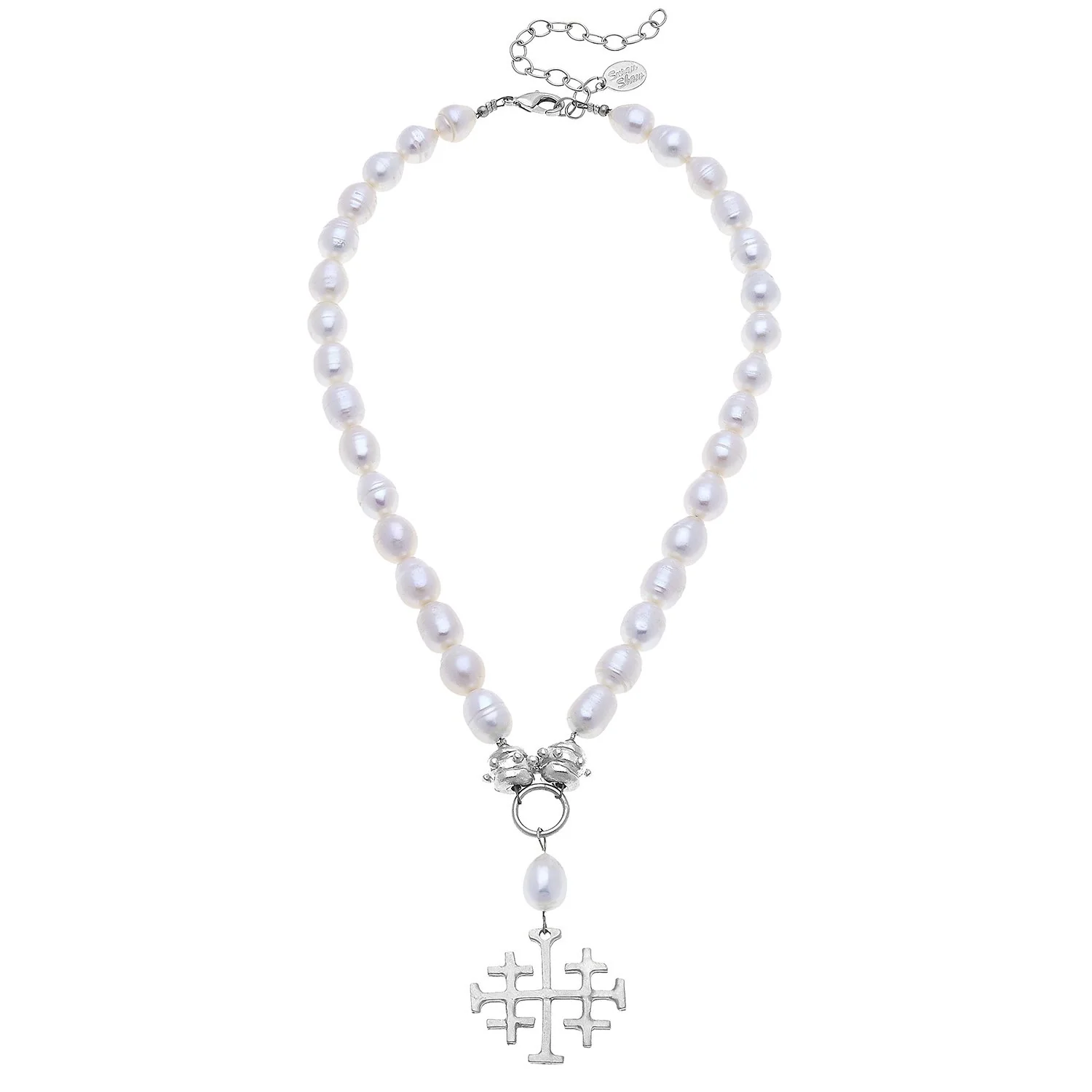 Large Jerusalem Cross Freshwater Pearl Necklace - Image 4