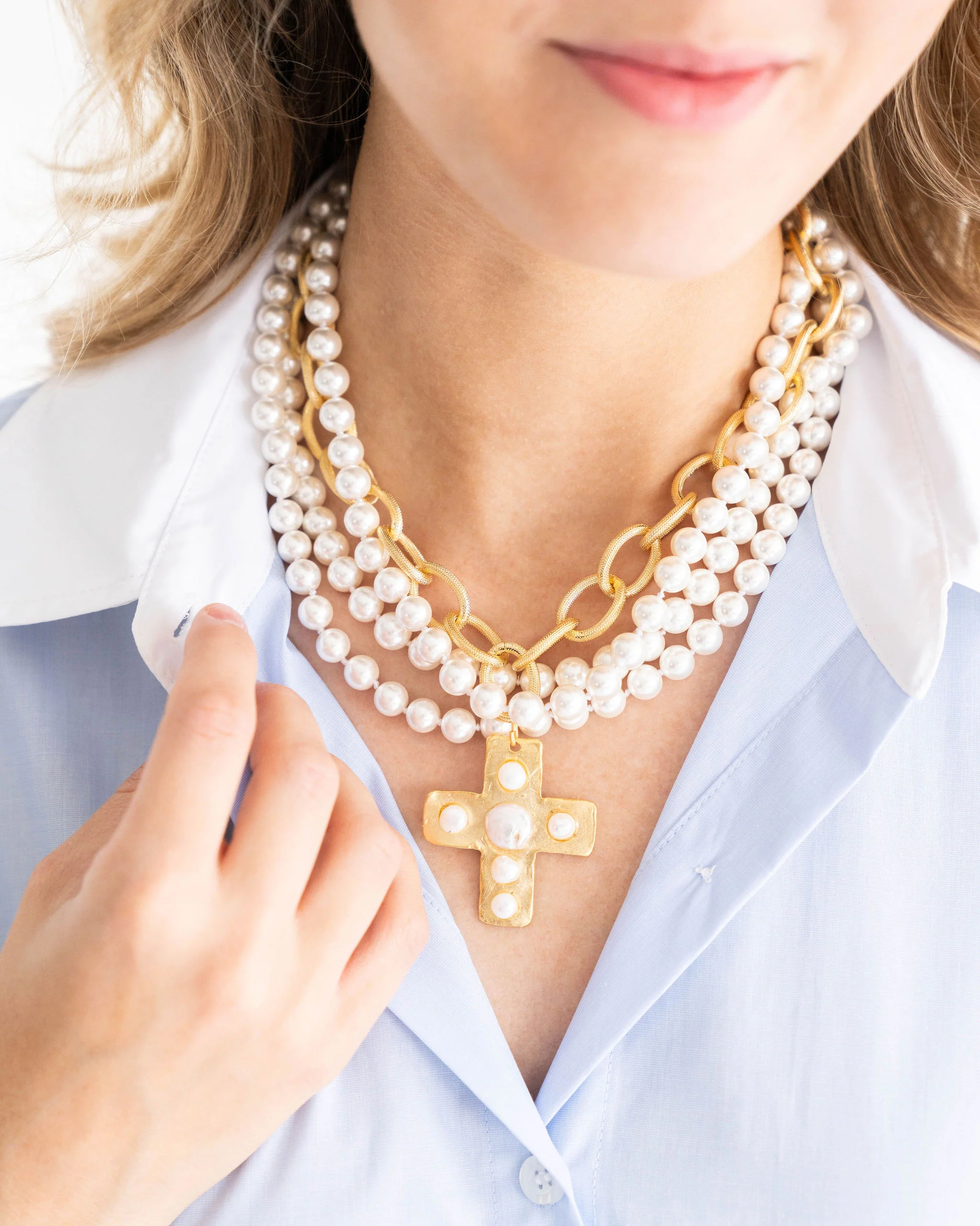 Pearl Cross Multi-Strand Necklace - Image 3