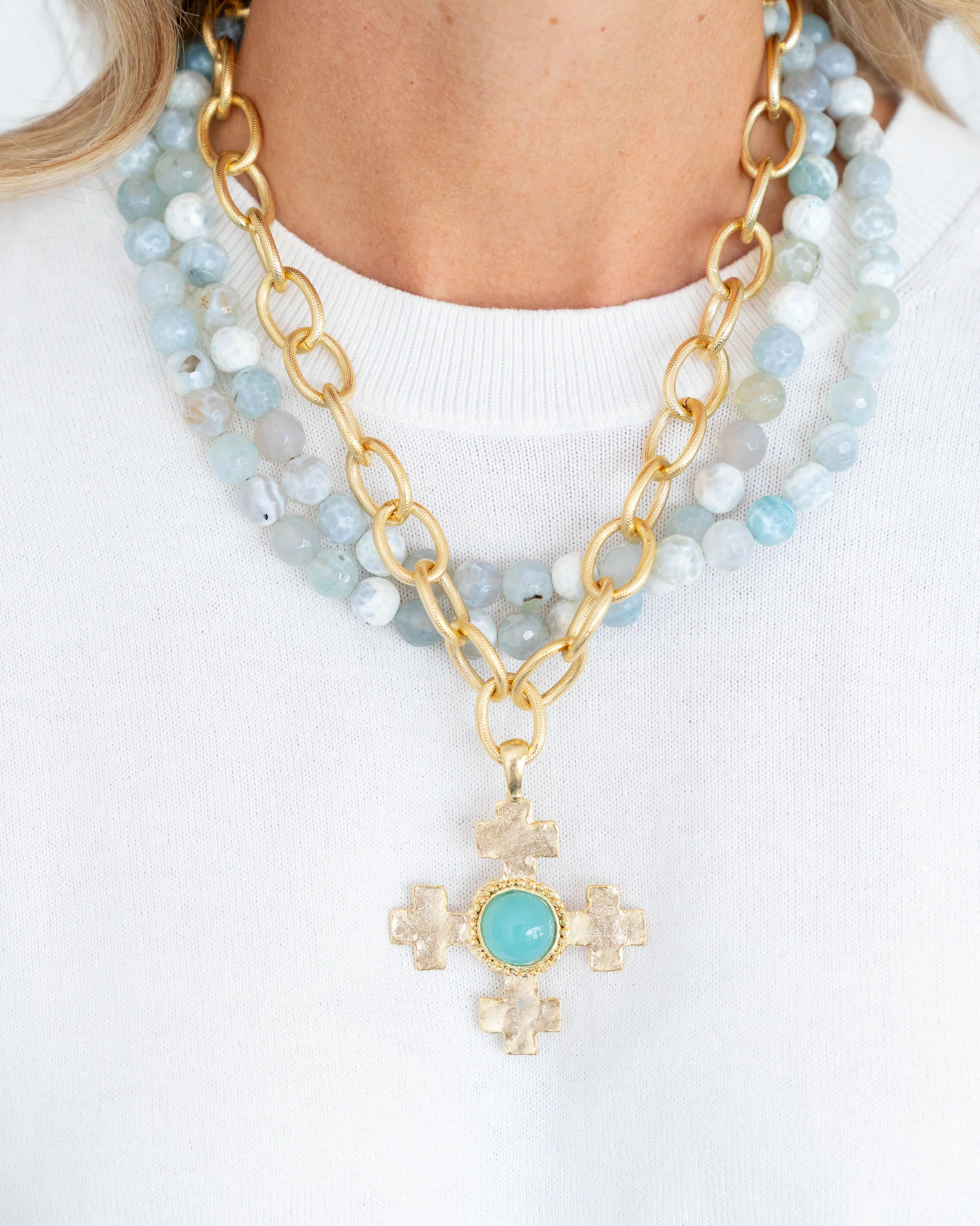 Quad Cross Multi-Strand Agate Necklace - Image 3