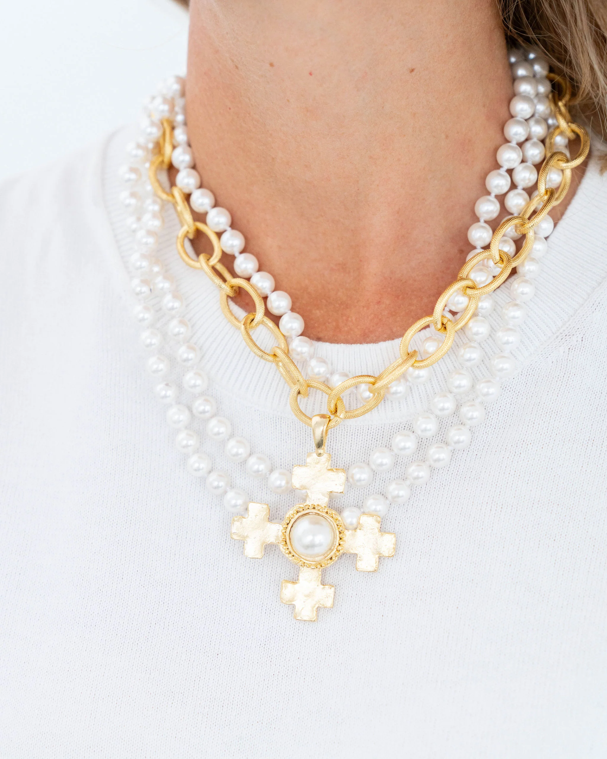Quad Cross Multi-Strand Pearl Necklace - Image 3