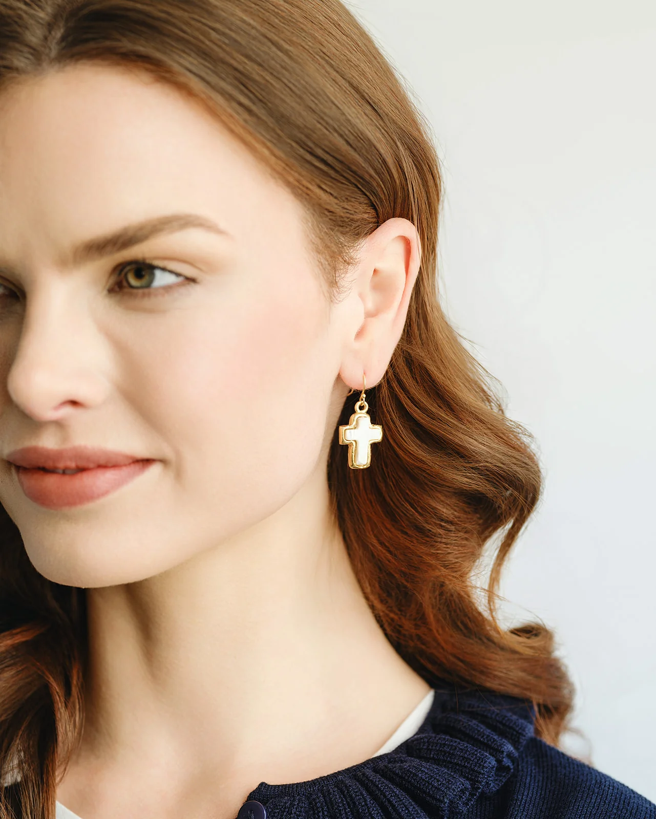 Small Mother of Pearl Cross Earrings - Image 3