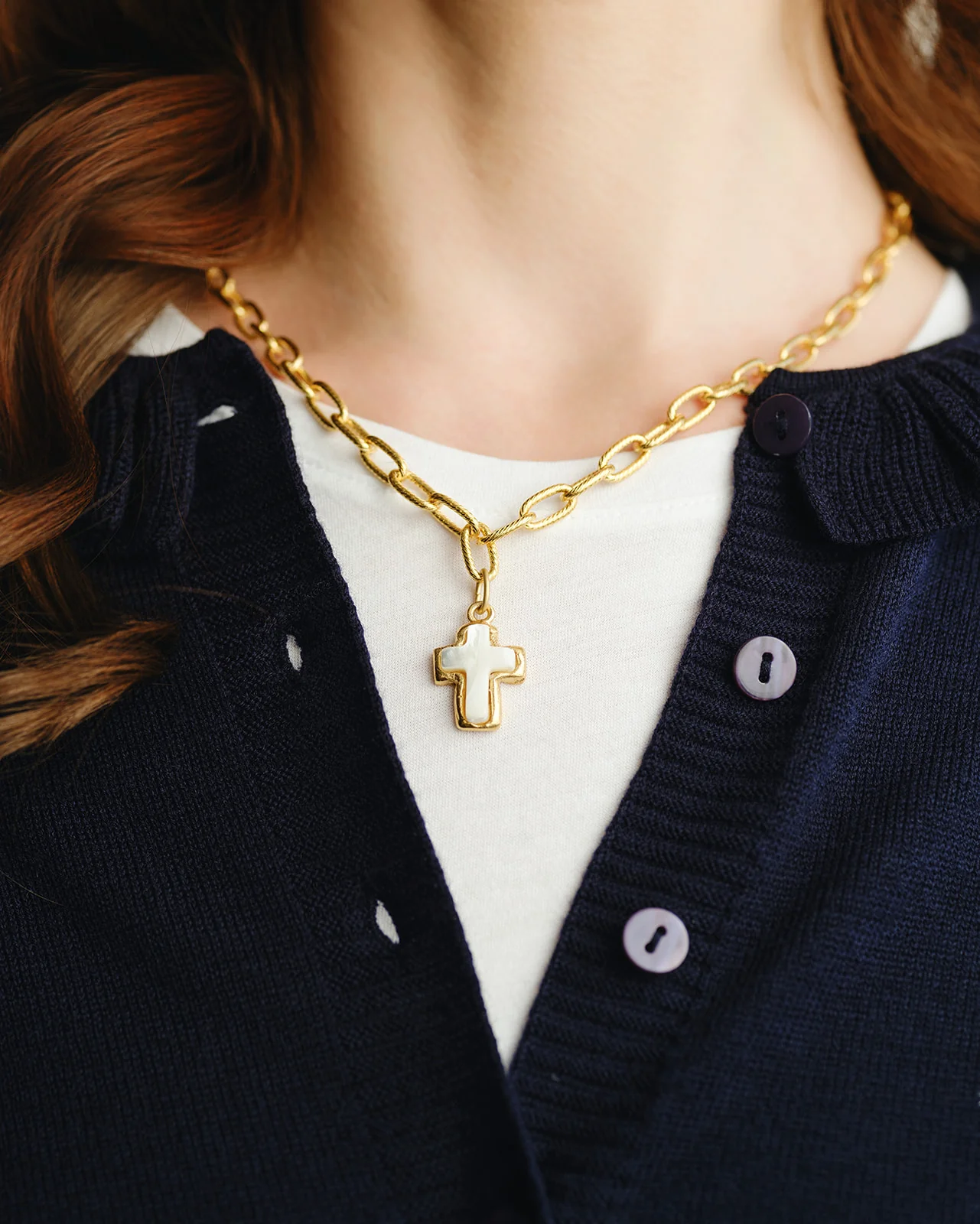 Small Mother of Pearl Cross Jane Necklace - Image 3