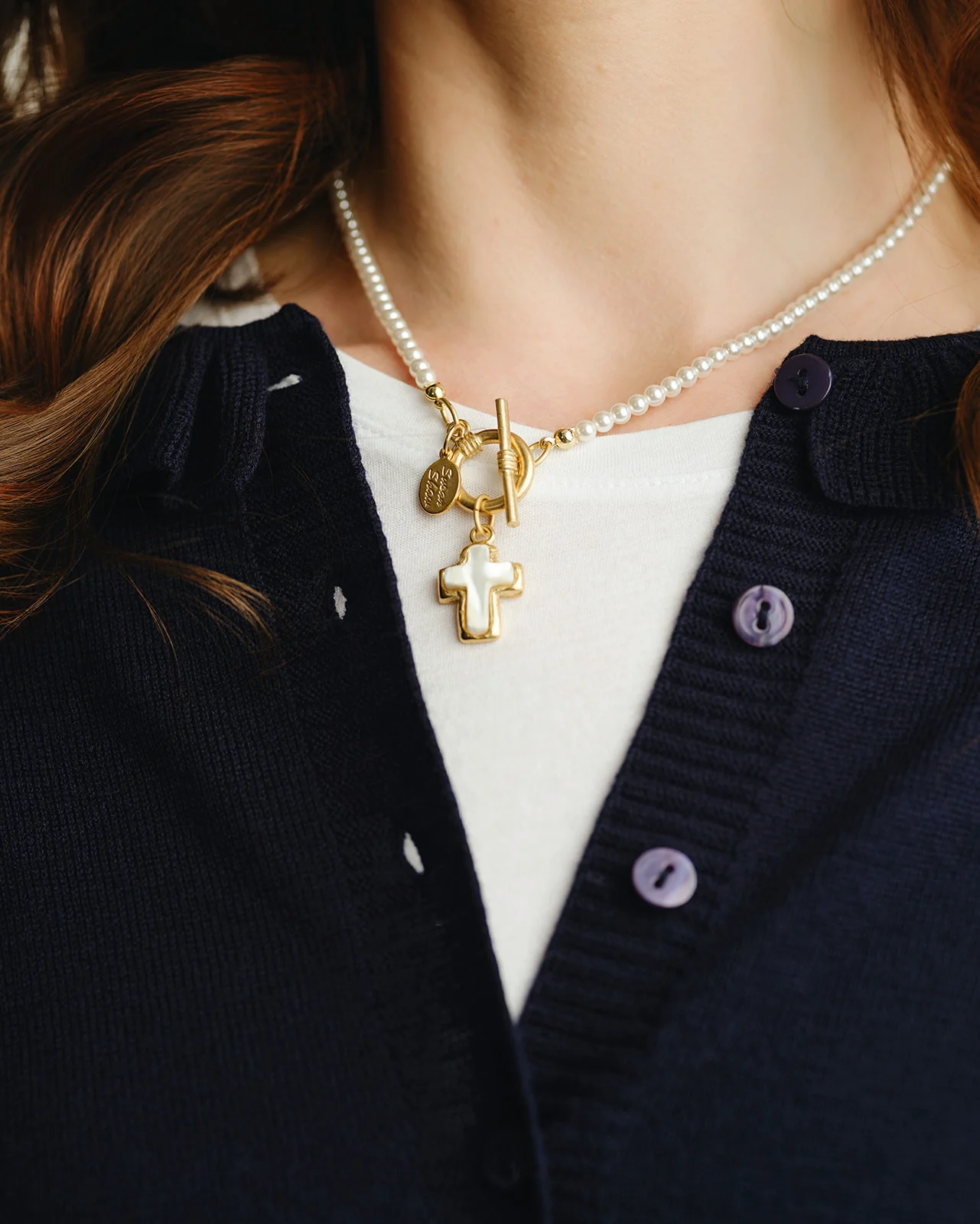 Small Mother of Pearl Cross Katie Necklace - Image 3