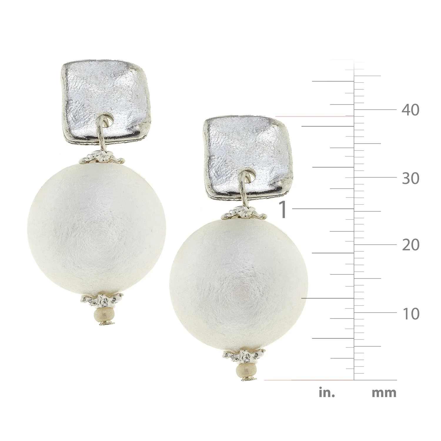 Square Cotton Pearl Drop Earrings - Image 8
