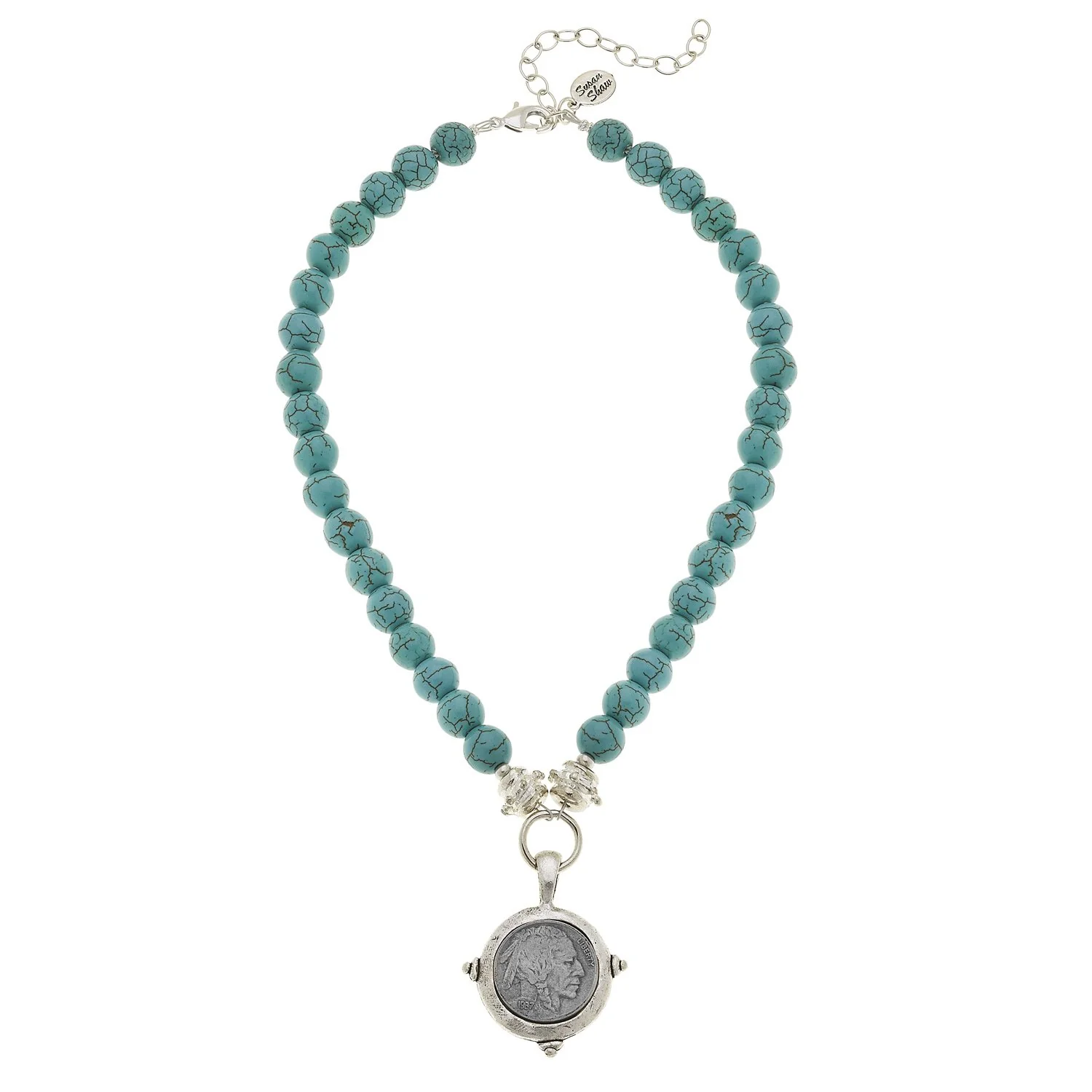 American Indian Nickel Turquoise Necklace - Image 2